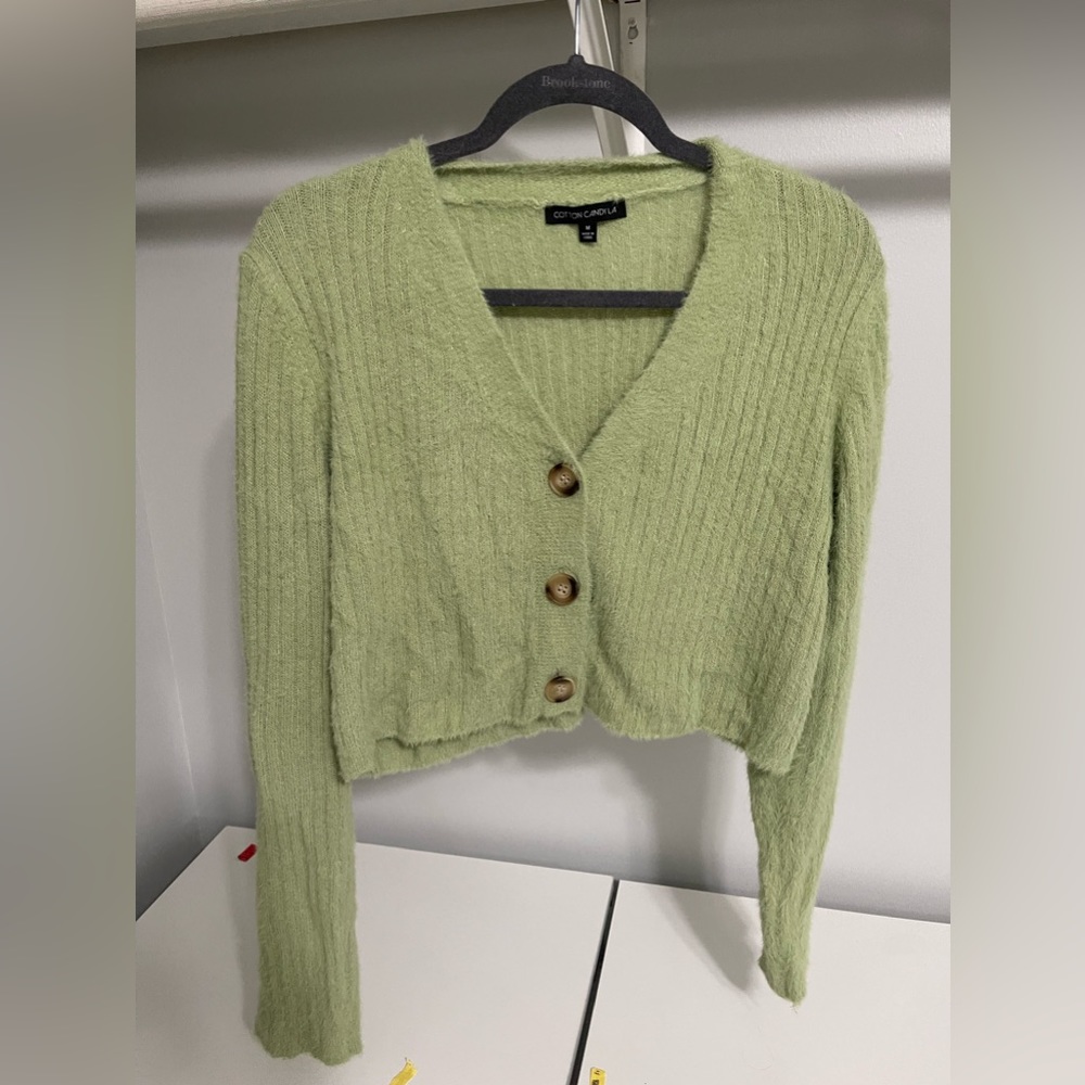 Cotton Candy LA Fuzzy Green Cropped Sweater